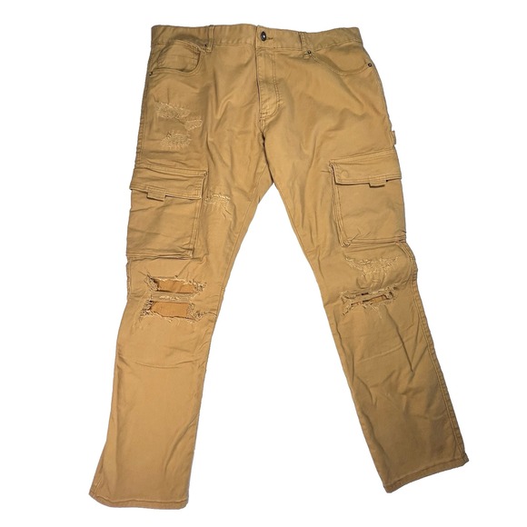 Smoke Rise Jeans Mens Size‎ 42 x 32 Denim Gold Distressed Cargo Carpenter Work - Picture 1 of 7